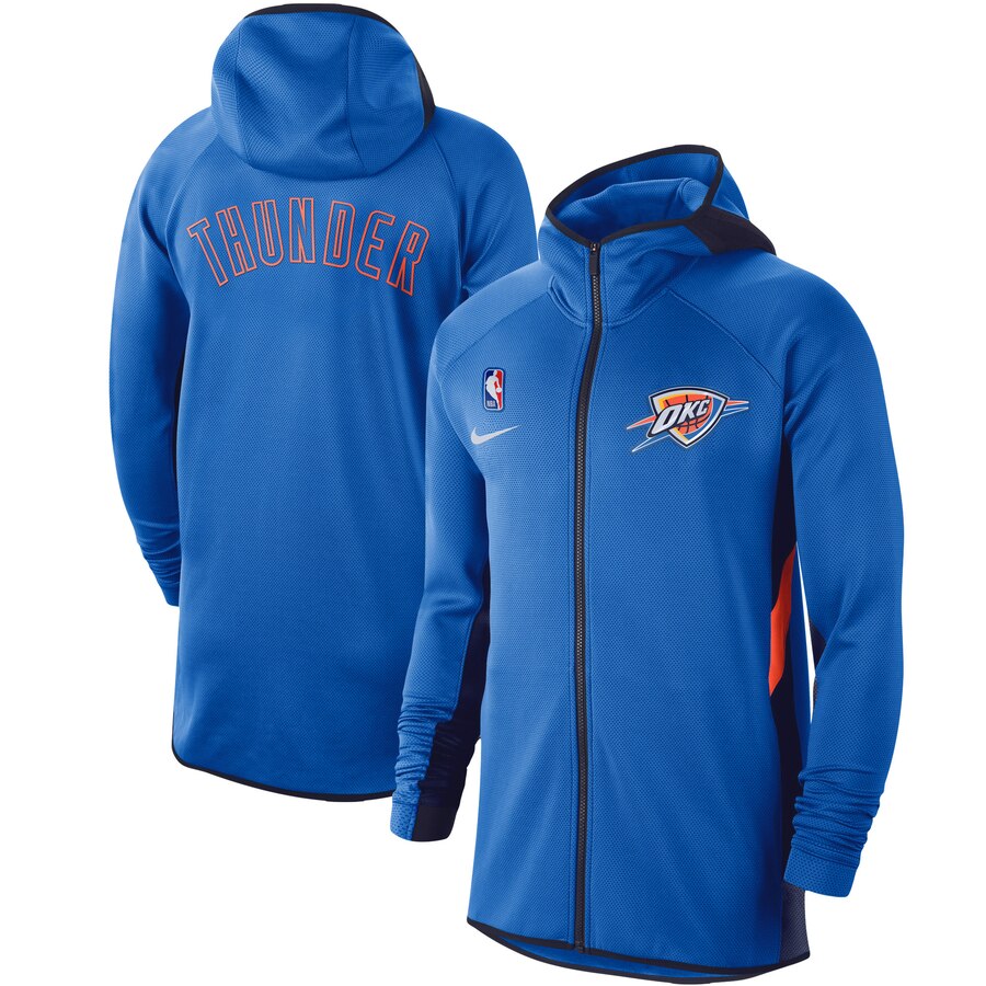 Men Nike Oklahoma City Thunder Blue Authentic Showtime Therma Flex Performance FullZip Hoodie->new orleans pelicans->NBA Jersey